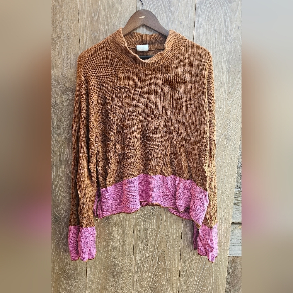 Varley Anthropologie Panama Knit METALLIC CARAMEL CAFE Knit Pullover Sweater
